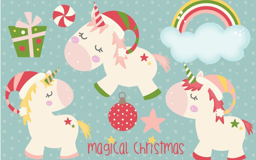 Gratis målarbilder för julen att skriva ut: Jul och enhörningar